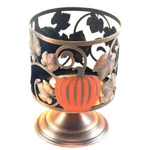 Bath & body Works Pedestal Candle Holder Bronze Pumpkin Leaves NWT